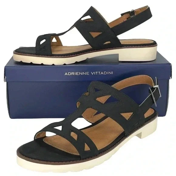 Adrienne Vittadini Seka Black Faux Leather Slingback Womens Sandals Size 9.5M - Picture 11 of 11